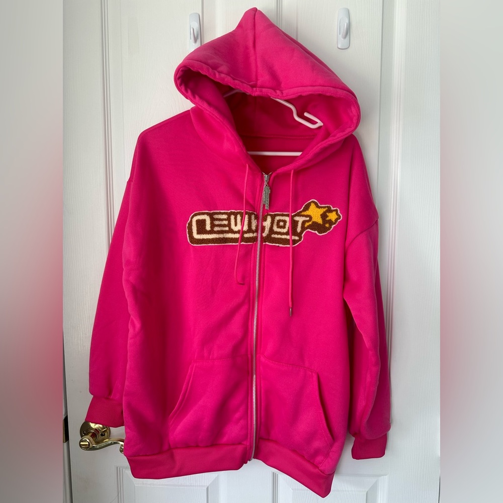 Full Zip Anime Hoodie.  Size Small hot pink